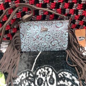 Justin Boots Women's Teal and Brown Crossbody Bag